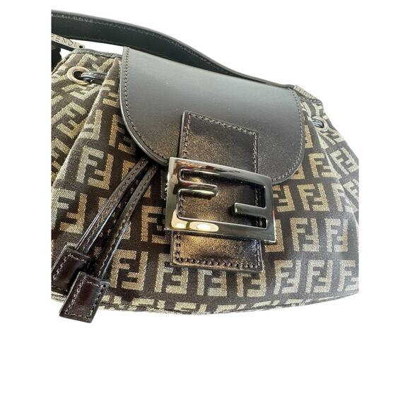 Y2K Fendi Mamma Bucket Shoulder Bag Zucchino Pattern Drawstring Authentic - Picture 14 of 16